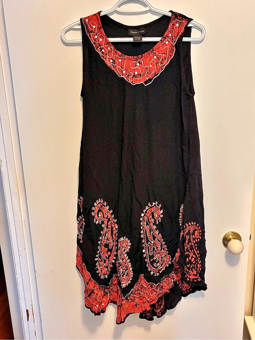 Naina's Dream Black & Red Paisley Mini Dress Like New